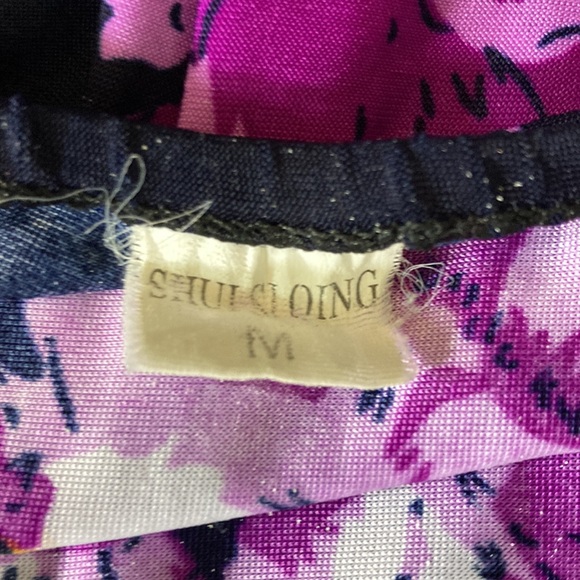 Plunge Neck Floral Tie Back Scalloped High Low Hem Line Dress Size M - Picture 9 of 10